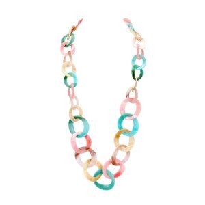 Tigerstars Multi Color Celluloid Acetate Chunky Link Long Necklace